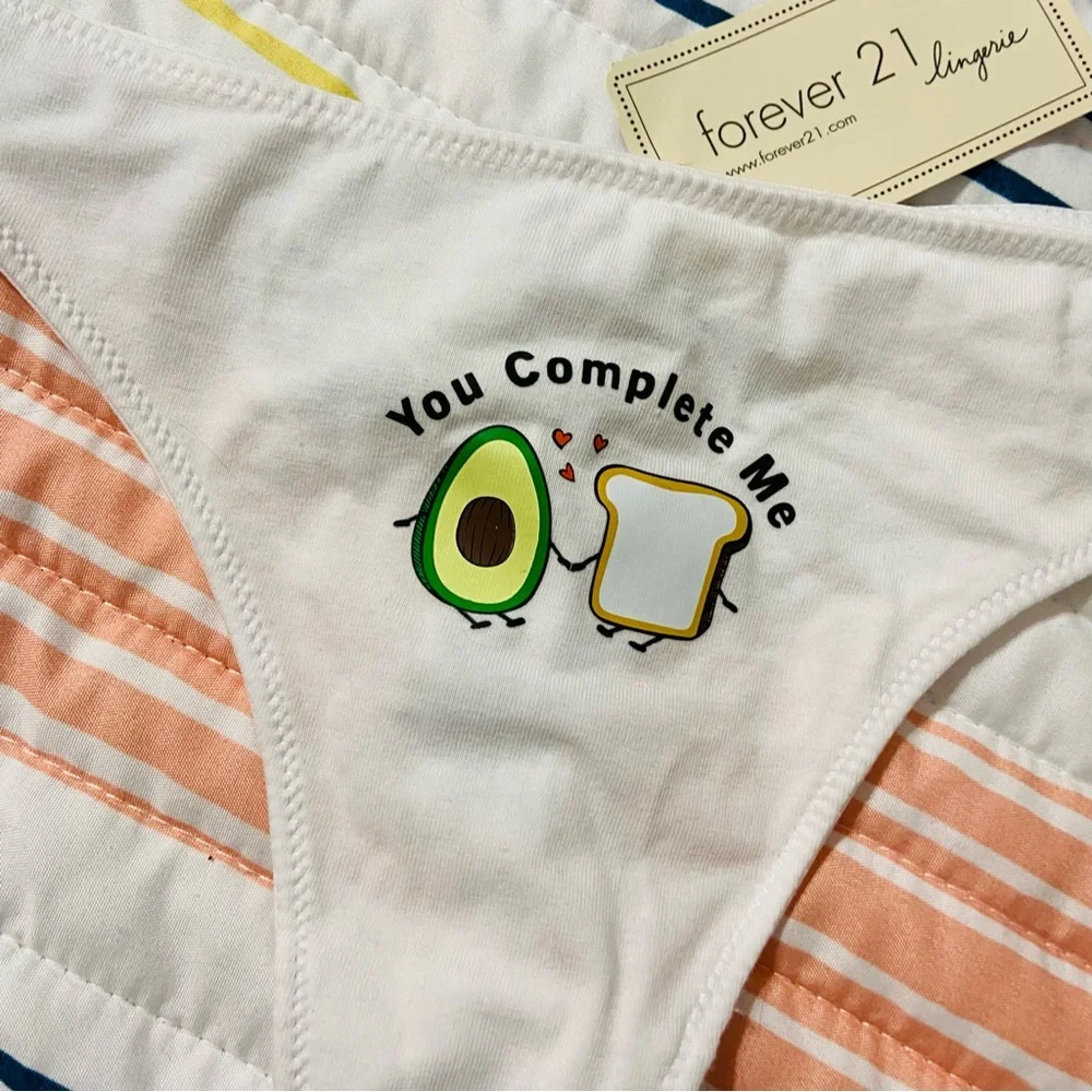 Forever 21 You Complete Me avocado toast cartoon thong panties underwear - Picture 4 of 4